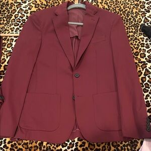 Men's Burgundy Blazer - Classic Two-Button Tailored Jacket set! Shirt,pants,blaz